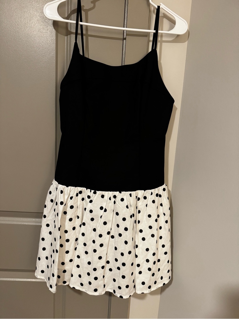 Black & White Polka Dot Mini Dress with Spaghetti Straps